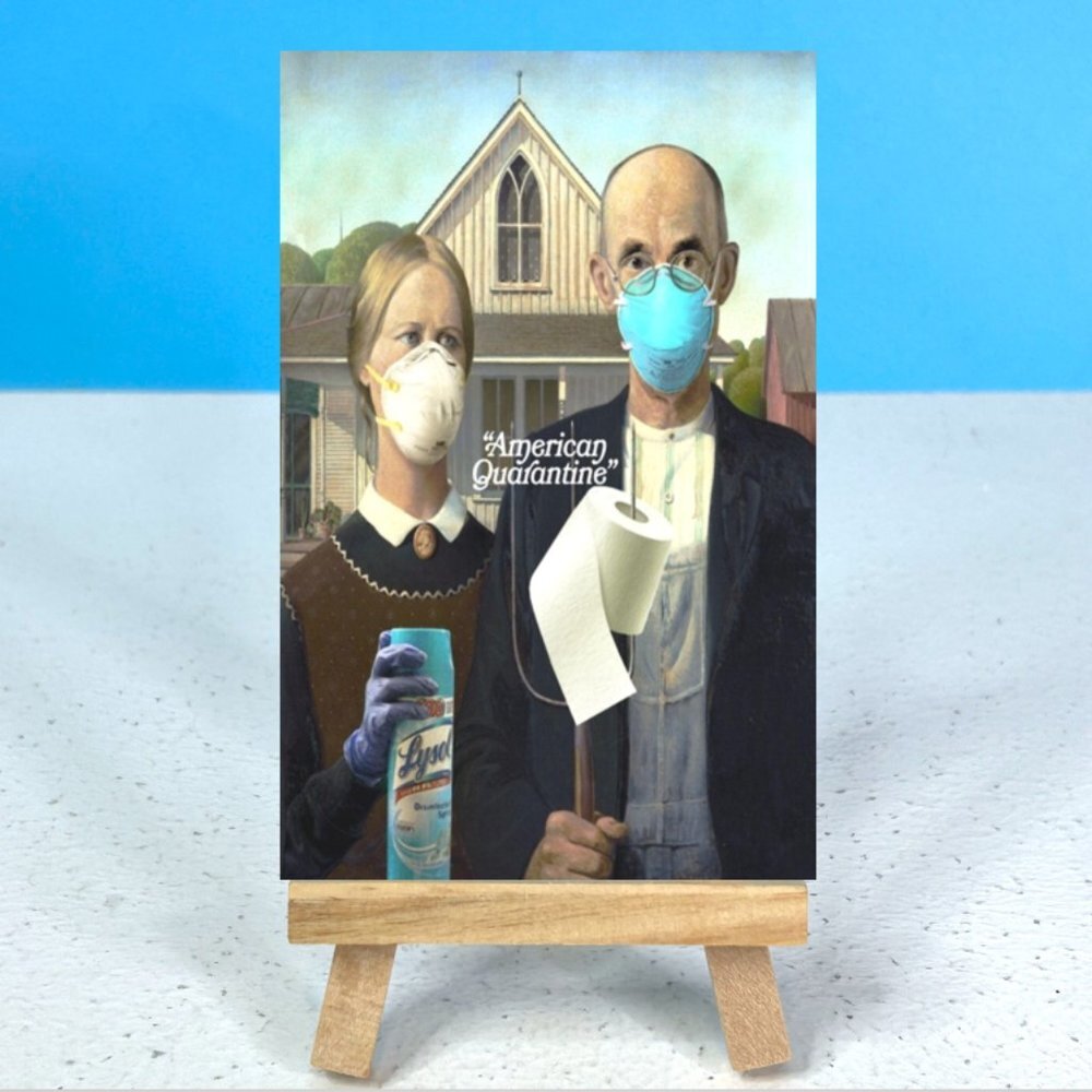 American Gothic Painting Parody Covid Quarantine Refrigerator Locker Magnet